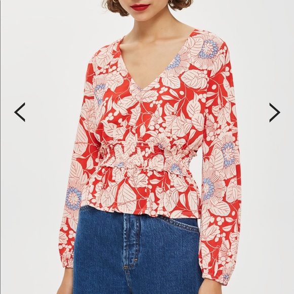 Topshop Tops - (NWT) TopShop | Red Floral Longsleeve Blouse